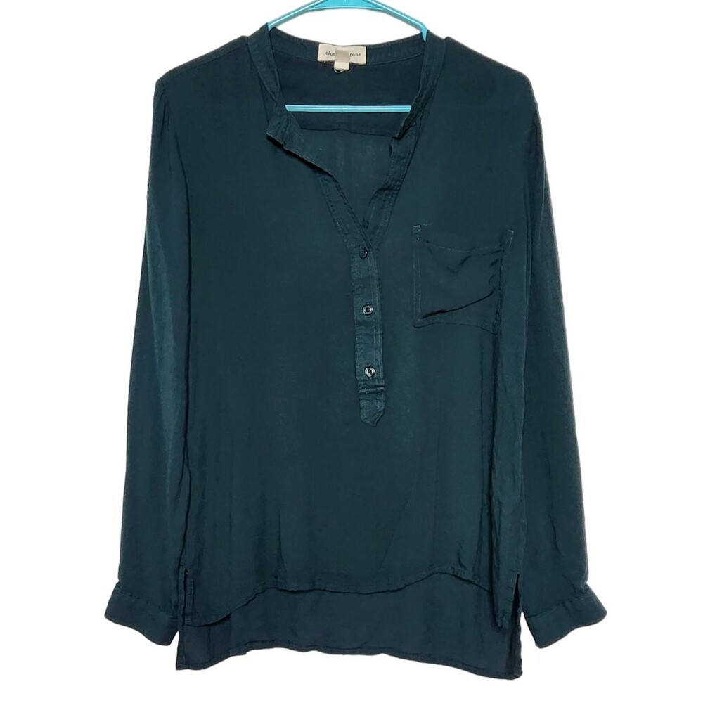 Cloth & Stone Womens S Button Up Blouse Long Sleeve Shirt Top Rayon Green